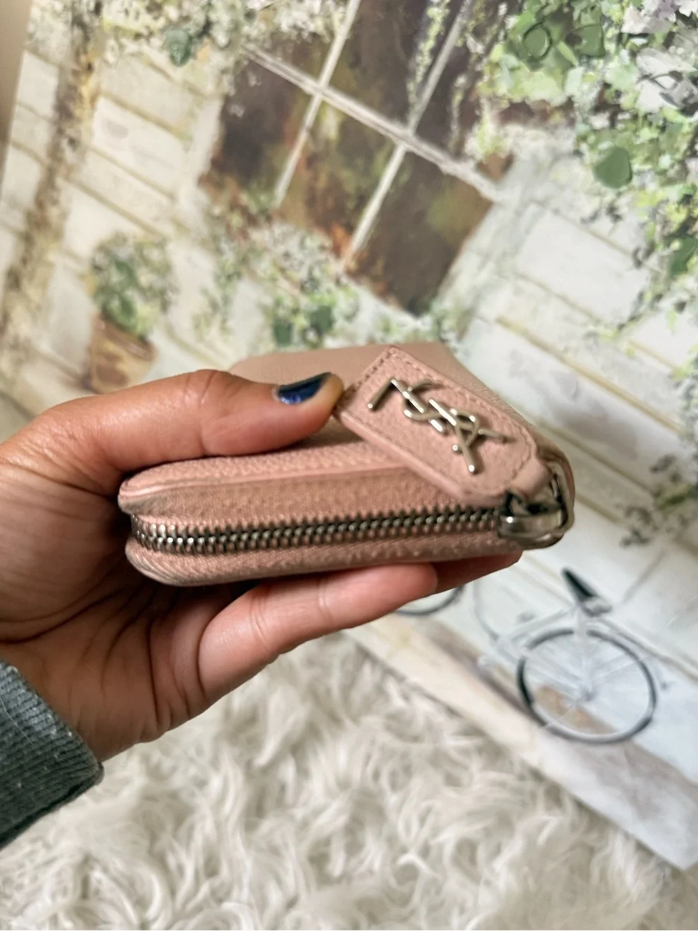 Saint Laurent Blush Pink Zip-Around Pebbled Leather Wallet-pre-loved